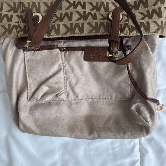 MICHAEL Michael Kors Brown Signature Logo Tote Leather Straps Shoulder Bag - Picture 9 of 14